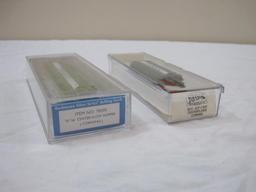 Two N Scale Corning Glass Works Hopper Cars, Bachmann NAHX90404 and Atlas NAHX90408, in original