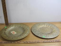 Pair of Two Ornate Decorative Pressed Brass Plates