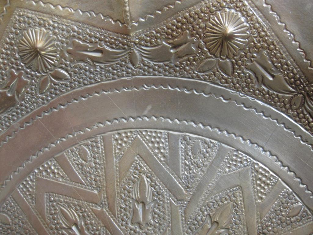 Pair of Two Ornate Decorative Pressed Brass Plates