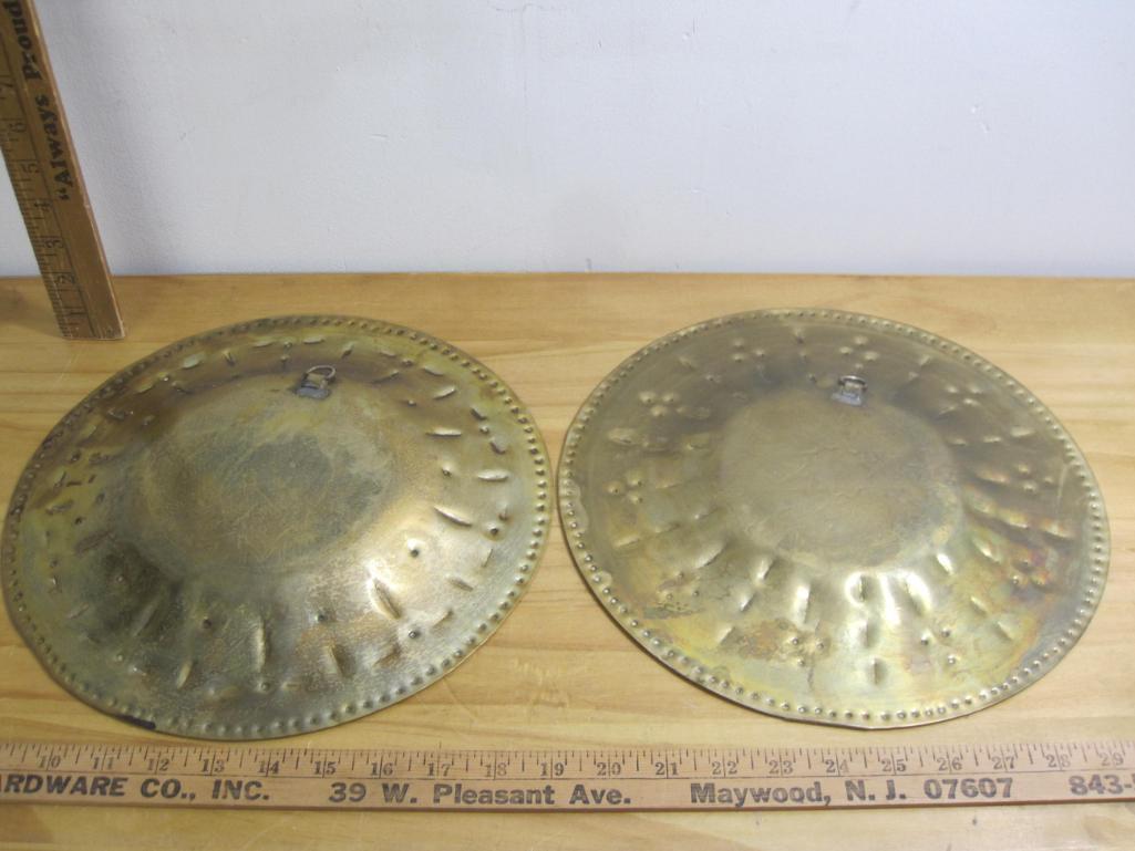 Pair of Two Ornate Decorative Pressed Brass Plates