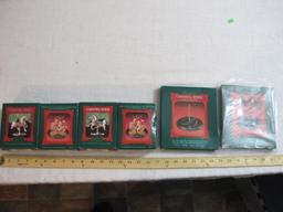 Lot of Carousel Horses Hallmark Ornaments including Snow, Holly, Star, Ginger, and 2 Display Stands,