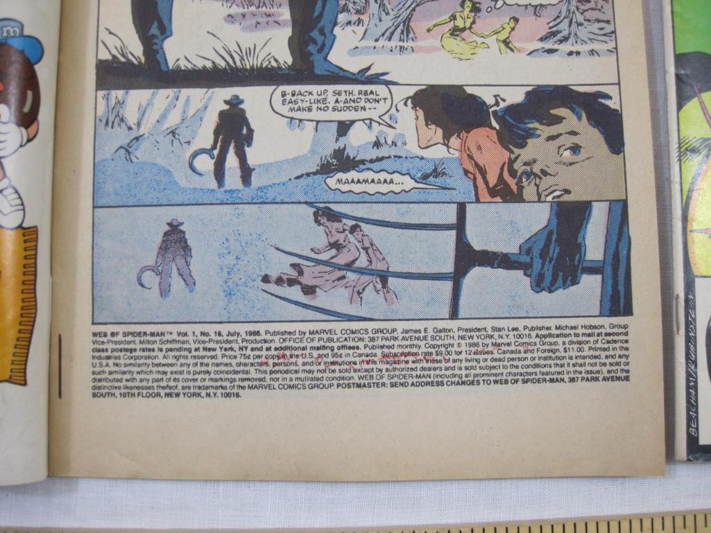 Four Comic Book Issues of Web of Spider-Man Nos. 13 (April 1986), 15 (June 1986), 16 (July 1986) and