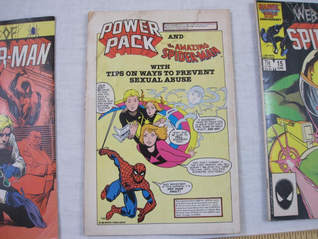 Four Comic Book Issues of Web of Spider-Man Nos. 13 (April 1986), 15 (June 1986), 16 (July 1986) and