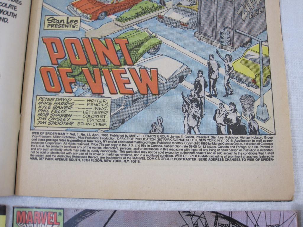 Four Comic Book Issues of Web of Spider-Man Nos. 13 (April 1986), 15 (June 1986), 16 (July 1986) and