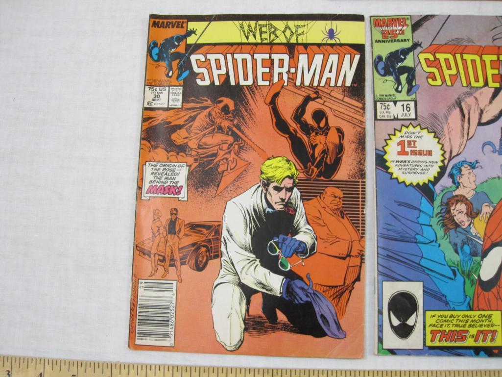 Four Comic Book Issues of Web of Spider-Man Nos. 13 (April 1986), 15 (June 1986), 16 (July 1986) and