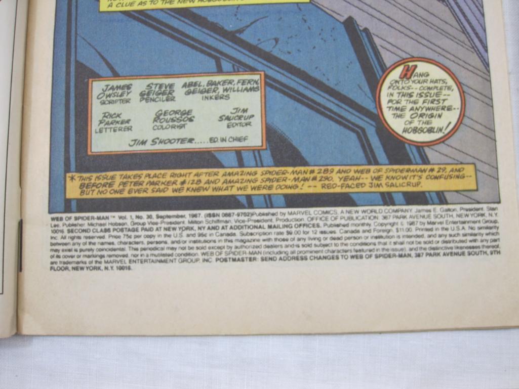 Four Comic Book Issues of Web of Spider-Man Nos. 13 (April 1986), 15 (June 1986), 16 (July 1986) and