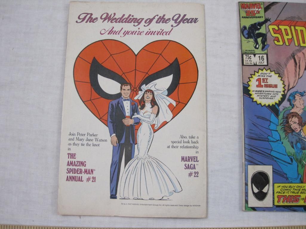 Four Comic Book Issues of Web of Spider-Man Nos. 13 (April 1986), 15 (June 1986), 16 (July 1986) and