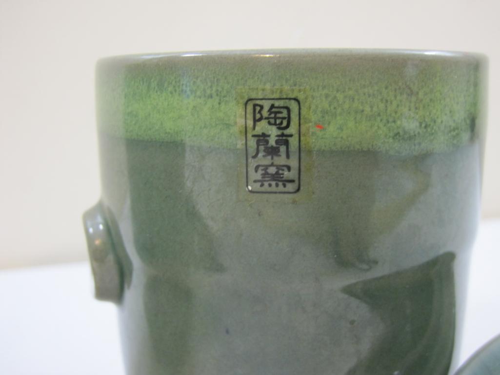 Set of 2 Lidded Ceramic Cups, Japanese, 2 lbs