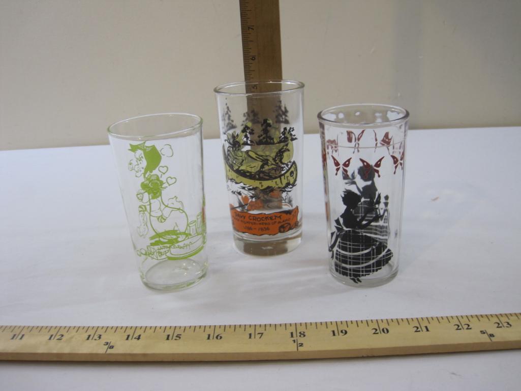 Three Vintage Drinking Glasses including Hazel Atlas Davy Crockett and more, 1 lb 5 oz