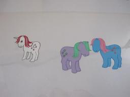 Four My Little Pony TV Commercial Animation Production Cels featuring Moondancer, Bow Tie and more,