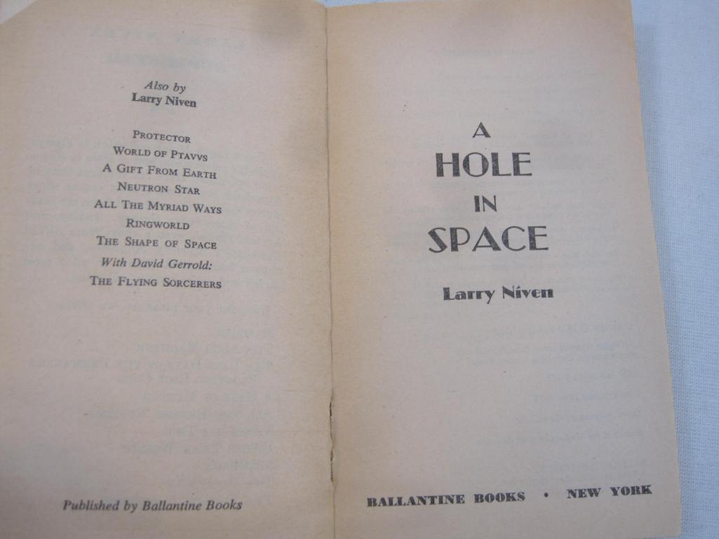 Three Larry Niven Science Fiction Books including A Hole in Space (1974), The Ring World Engineers
