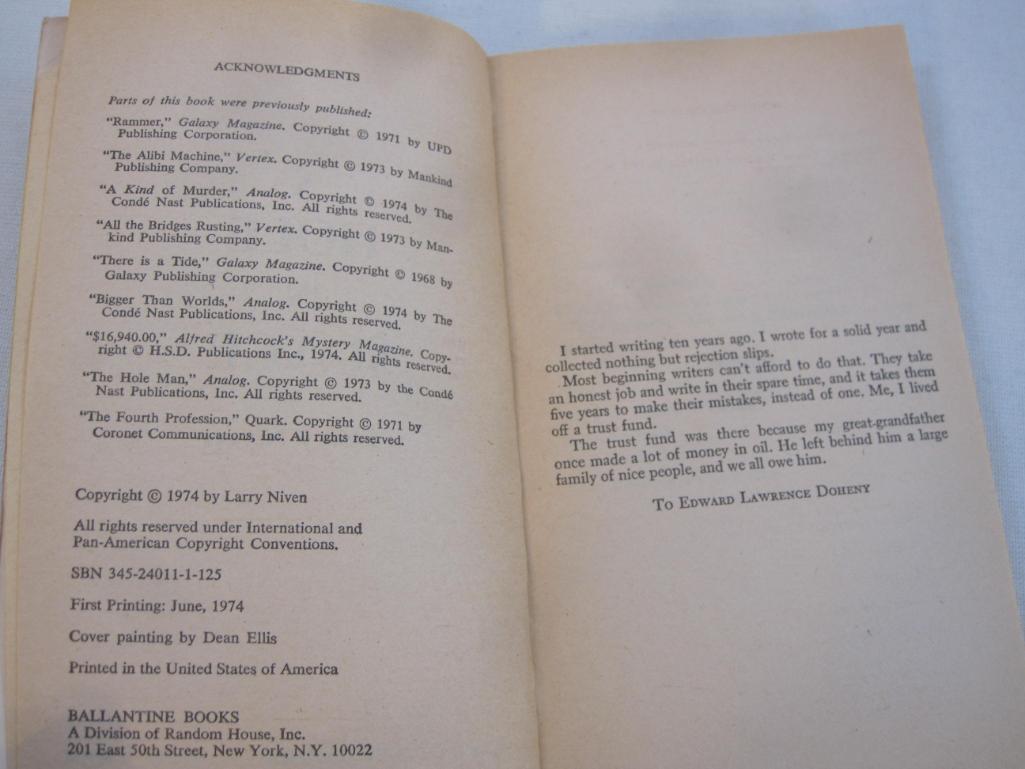 Three Larry Niven Science Fiction Books including A Hole in Space (1974), The Ring World Engineers