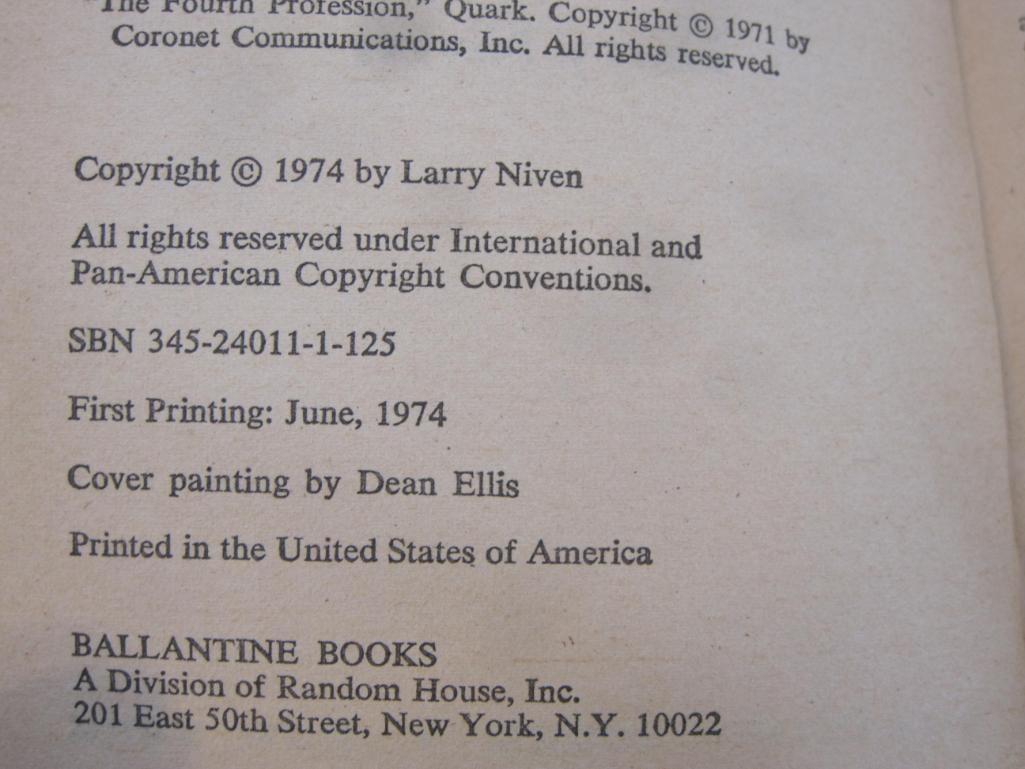 Three Larry Niven Science Fiction Books including A Hole in Space (1974), The Ring World Engineers