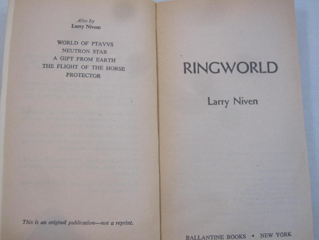 Three Larry Niven Science Fiction Books including A Hole in Space (1974), The Ring World Engineers