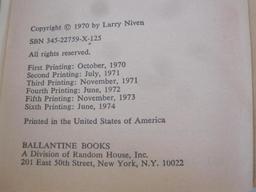 Three Larry Niven Science Fiction Books including A Hole in Space (1974), The Ring World Engineers