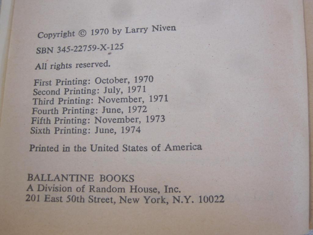 Three Larry Niven Science Fiction Books including A Hole in Space (1974), The Ring World Engineers