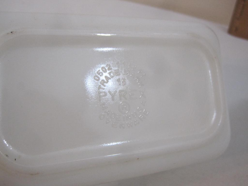 Two Vintage Baking Dishes including Pyrex Butter Print 1 1/2 pt baking dish/loaf dish and Anchor