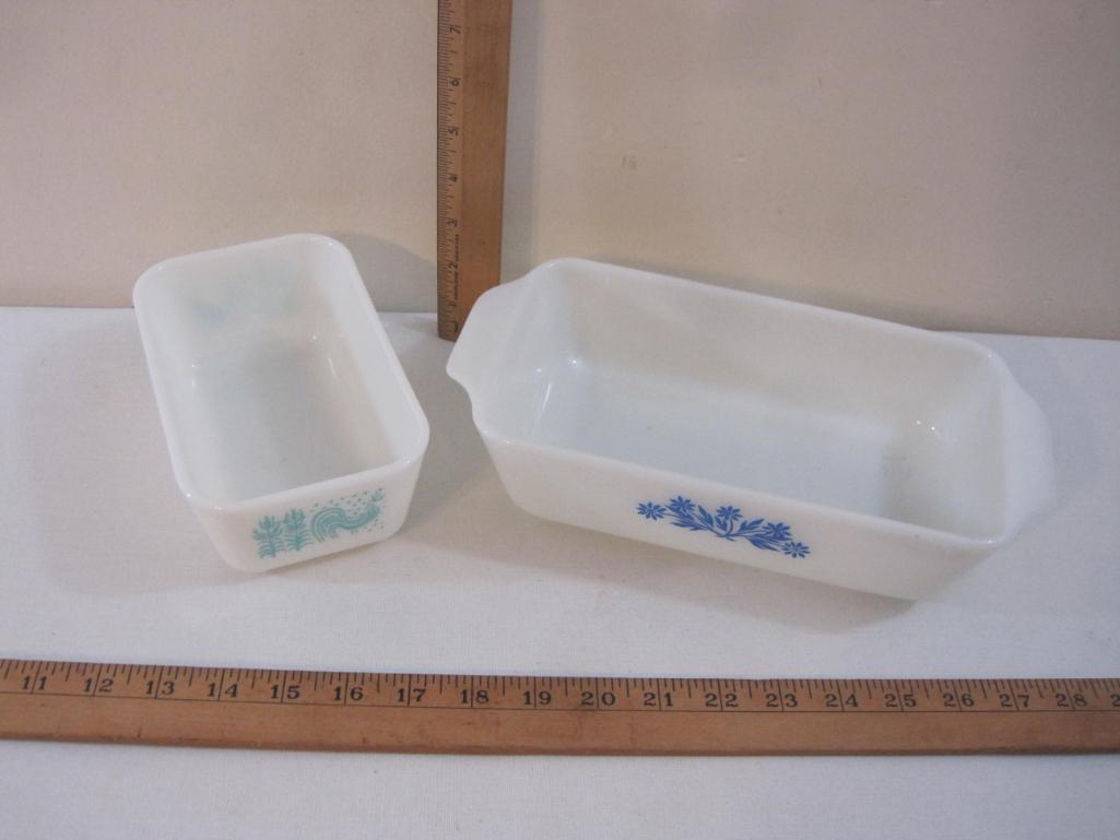 Two Vintage Baking Dishes including Pyrex Butter Print 1 1/2 pt baking dish/loaf dish and Anchor