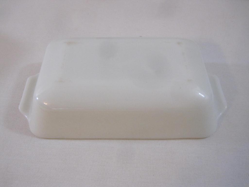 Two Vintage Baking Dishes including Pyrex Butter Print 1 1/2 pt baking dish/loaf dish and Anchor