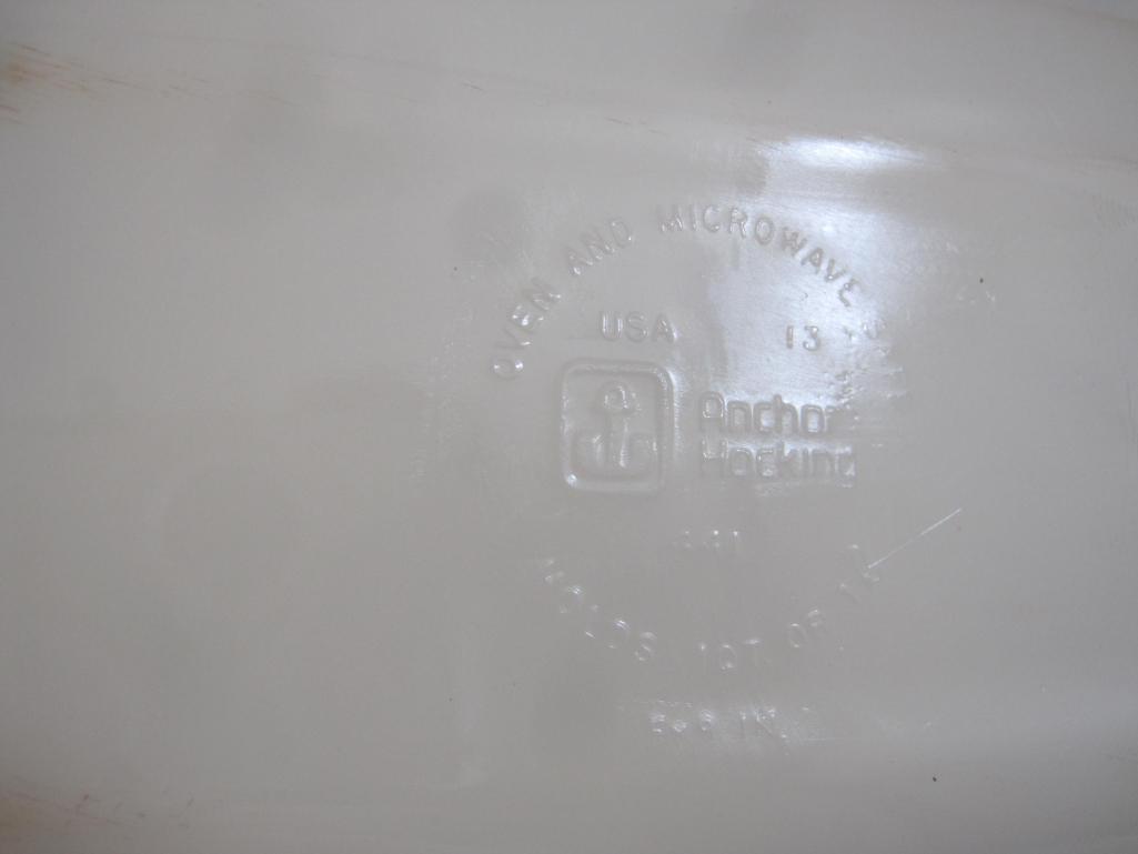 Two Vintage Baking Dishes including Pyrex Butter Print 1 1/2 pt baking dish/loaf dish and Anchor