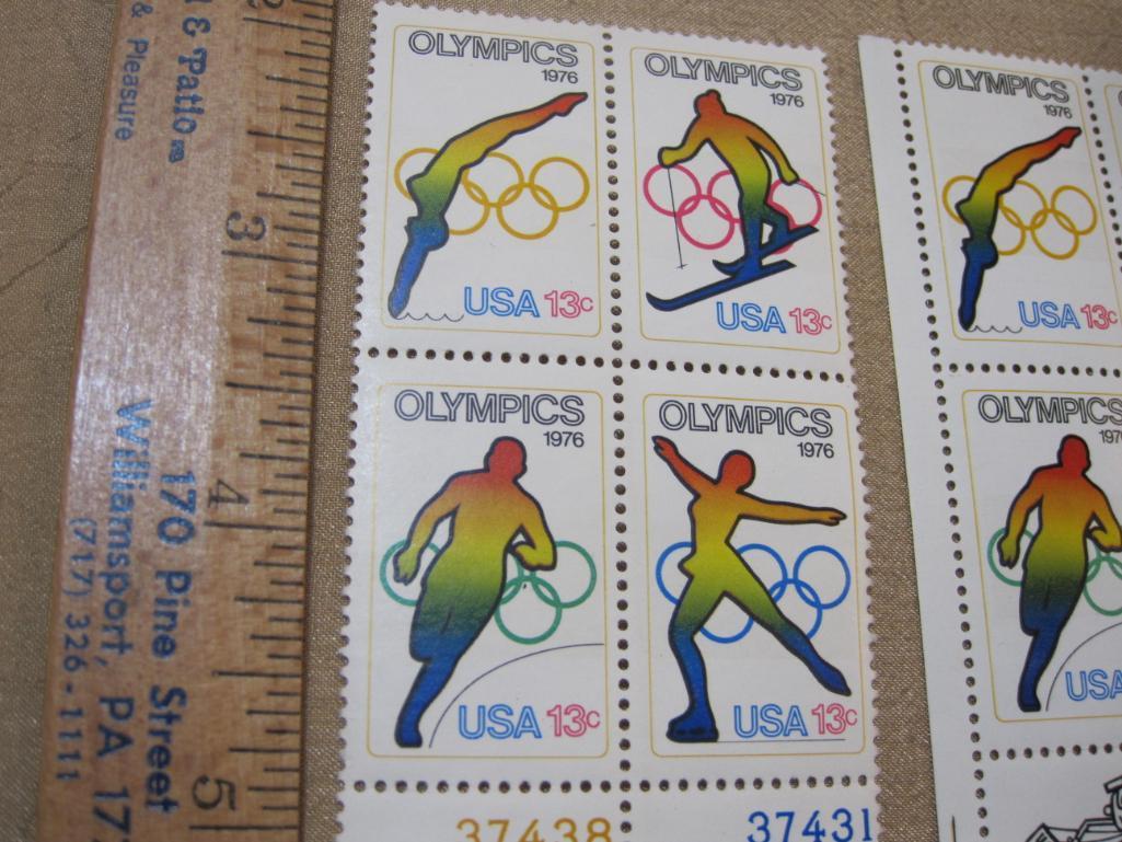 US Olympic Postage Stamps includes Two Blocks of Four 13 Cent USA Olympics 1976 and more