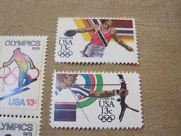 US Olympic Postage Stamps includes Two Blocks of Four 13 Cent USA Olympics 1976 and more