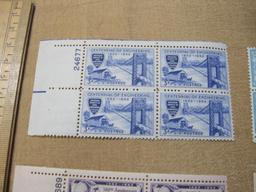 Blocks of US hinged stamps Scott # 1012, 1014, 1017, and 1018, National Guard, Centennial of