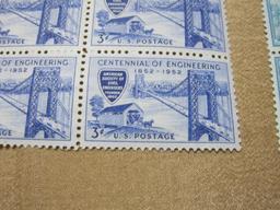 Blocks of US hinged stamps Scott # 1012, 1014, 1017, and 1018, National Guard, Centennial of