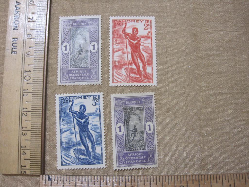Four Dahomey Postage Stamps - 2 1913 French West Africa and c1941 AOF Native in Boat