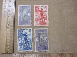 Four Dahomey Postage Stamps - 2 1913 French West Africa and c1941 AOF Native in Boat