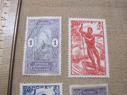 Four Dahomey Postage Stamps - 2 1913 French West Africa and c1941 AOF Native in Boat