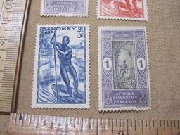 Four Dahomey Postage Stamps - 2 1913 French West Africa and c1941 AOF Native in Boat