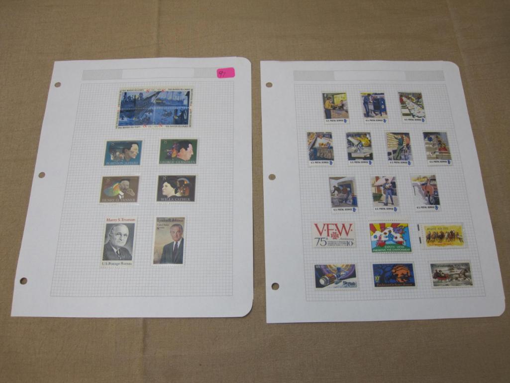 US Postage Stamps includes Block of Four 8 Cent Boston Tea Party, 8 Cent Willa Cather, 8 Cent