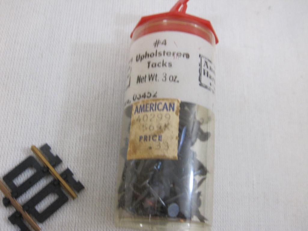 Lot of HO Scale Track Accessories including spikes, upholsterers tacks, Brass Rail Joiners and more