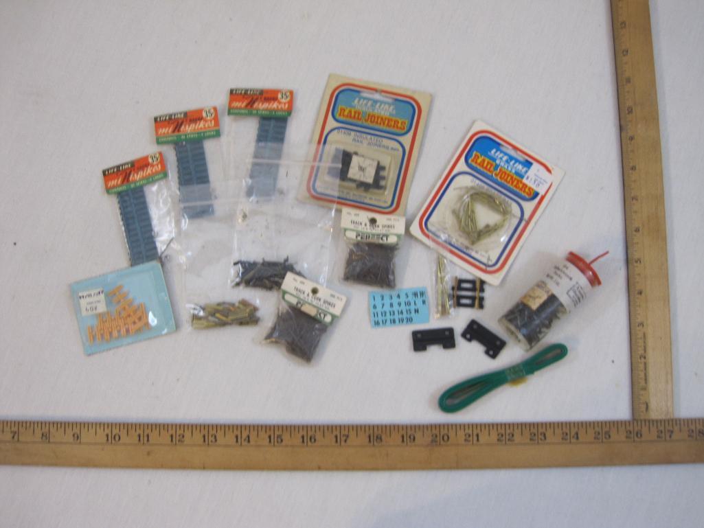 Lot of HO Scale Track Accessories including spikes, upholsterers tacks, Brass Rail Joiners and more