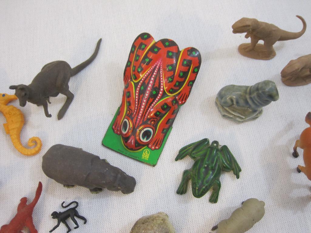 Lot of Assorted Animal Figures including Jean Tin Frog (made in Germany) and more 8oz