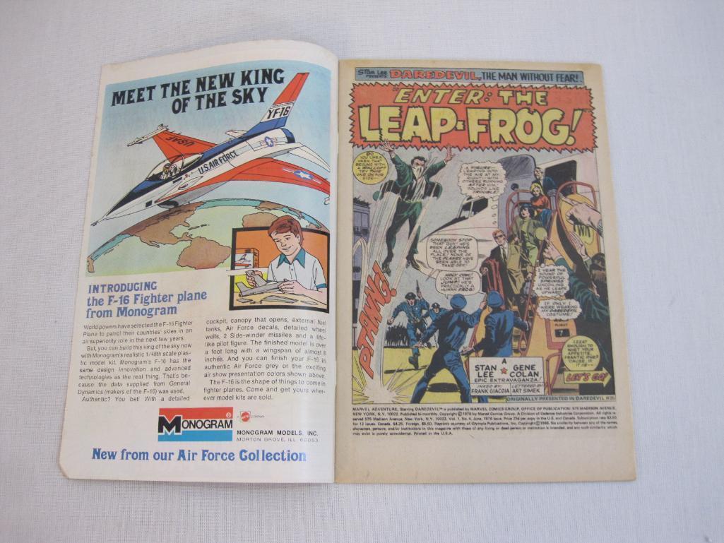 Five Daredevil Comic Books including Marvel Adventure Featuring: Daredevil No. 4 June 1976 and