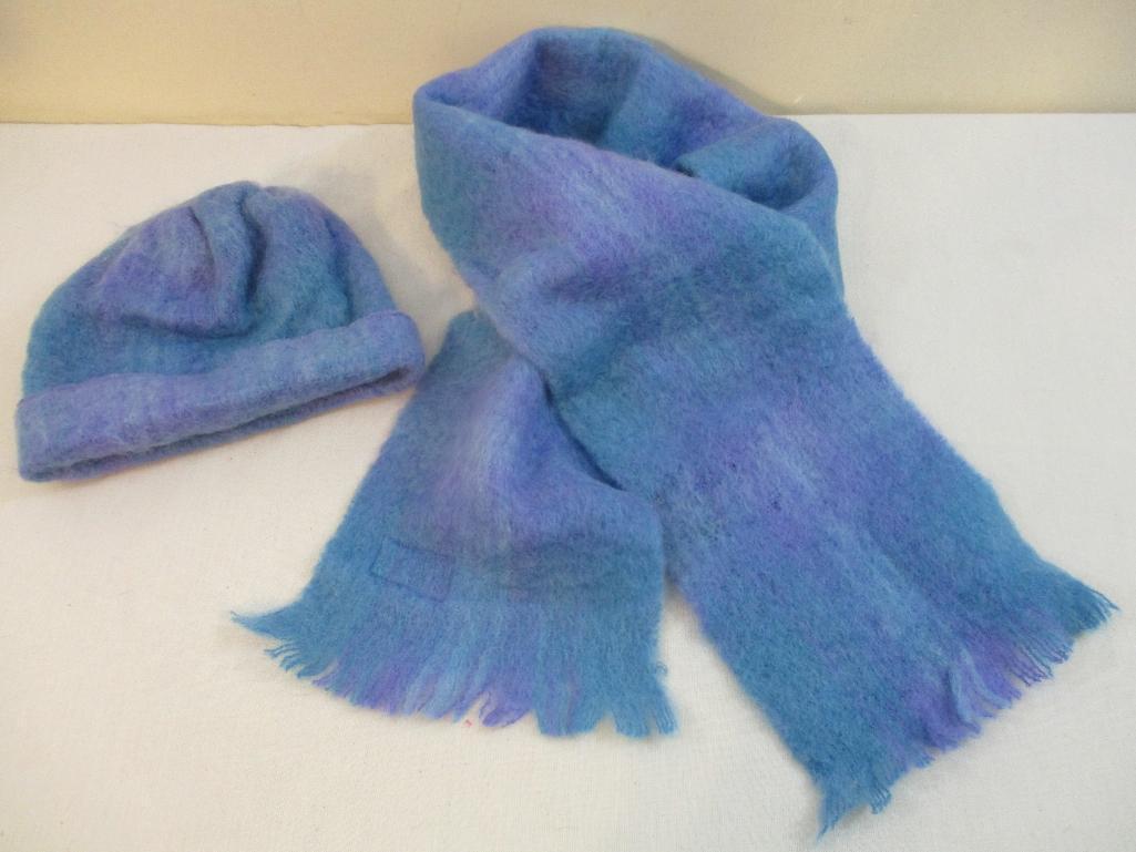 Very soft Cushendale Mohair and Wool Hat and Scarf Set, made in Ireland, 7 oz