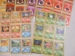 Seven Sheets of Pokemon Cards, 1999 Wizards including Paras, Grimer, Charmander, Trainers and