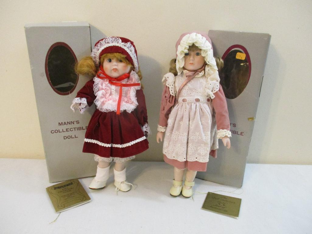 Two Vintage Mann's Collectible Porcelain Dolls, in original boxes, 2 lbs 5 oz