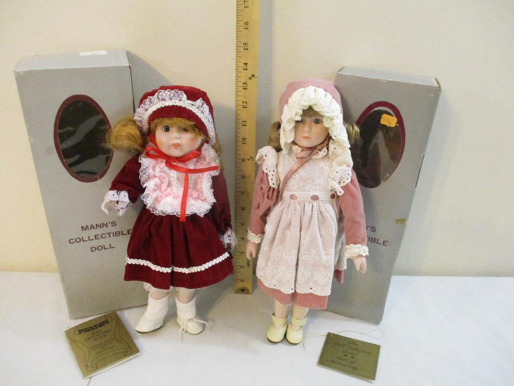Two Vintage Mann's Collectible Porcelain Dolls, in original boxes, 2 lbs 5 oz