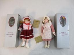 Two Vintage Mann's Collectible Porcelain Dolls, in original boxes, 2 lbs 5 oz