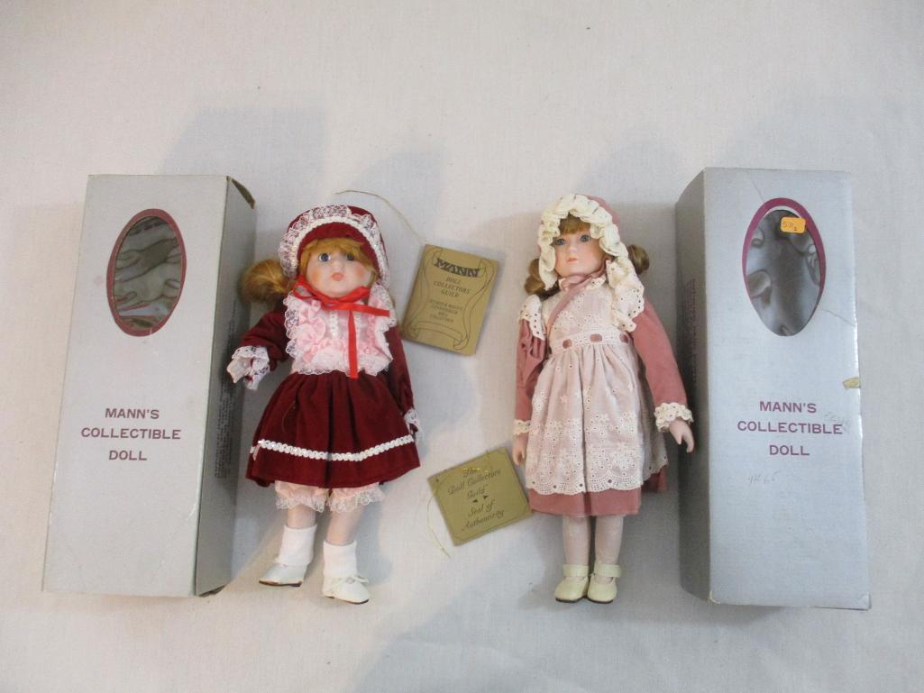 Two Vintage Mann's Collectible Porcelain Dolls, in original boxes, 2 lbs 5 oz