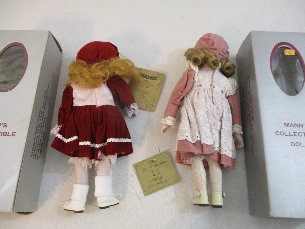 Two Vintage Mann's Collectible Porcelain Dolls, in original boxes, 2 lbs 5 oz