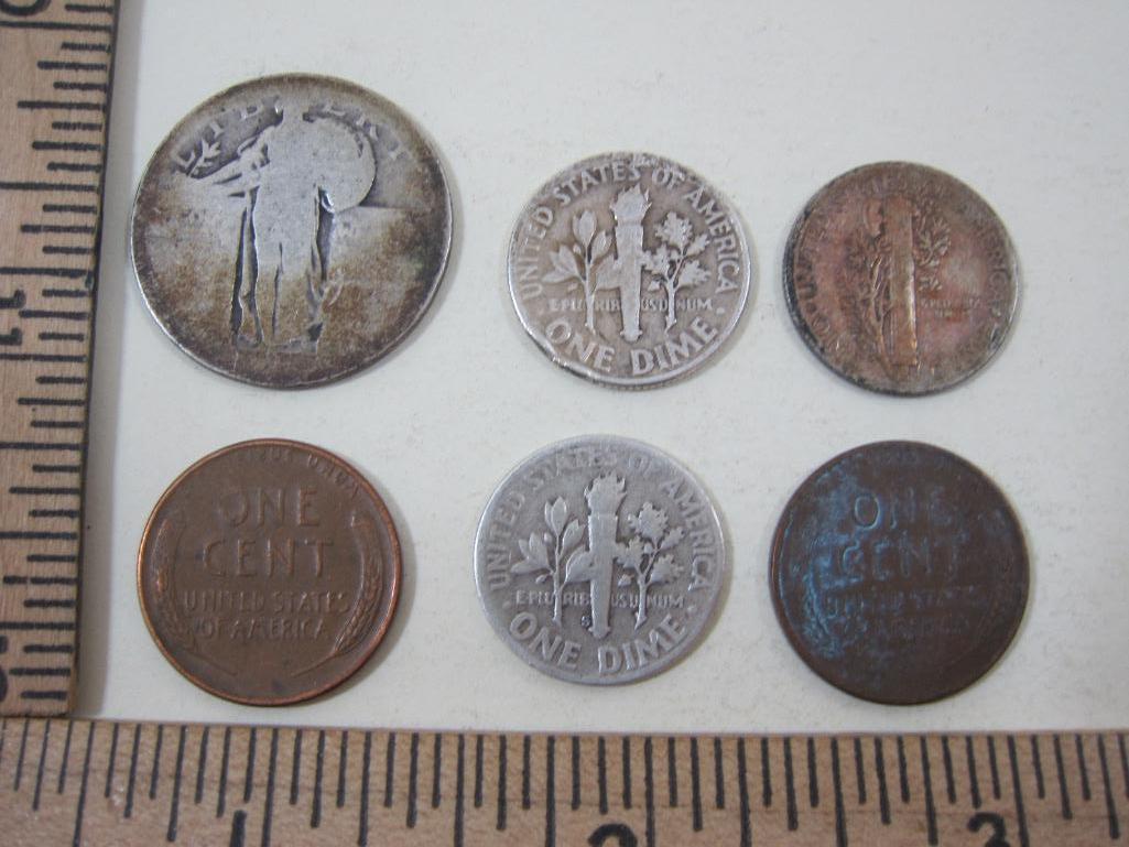 Assorted Vintage US Coins including 2 silver Roosevelt Dimes, 1 1942 silver Mercury Dime, silver