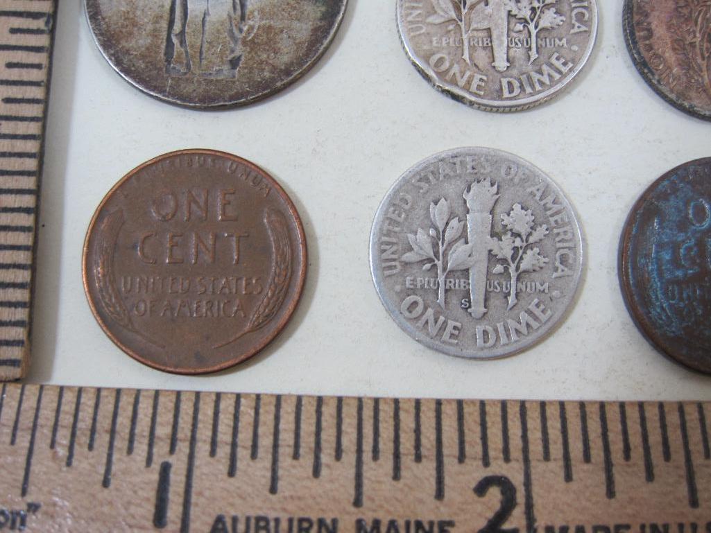 Assorted Vintage US Coins including 2 silver Roosevelt Dimes, 1 1942 silver Mercury Dime, silver