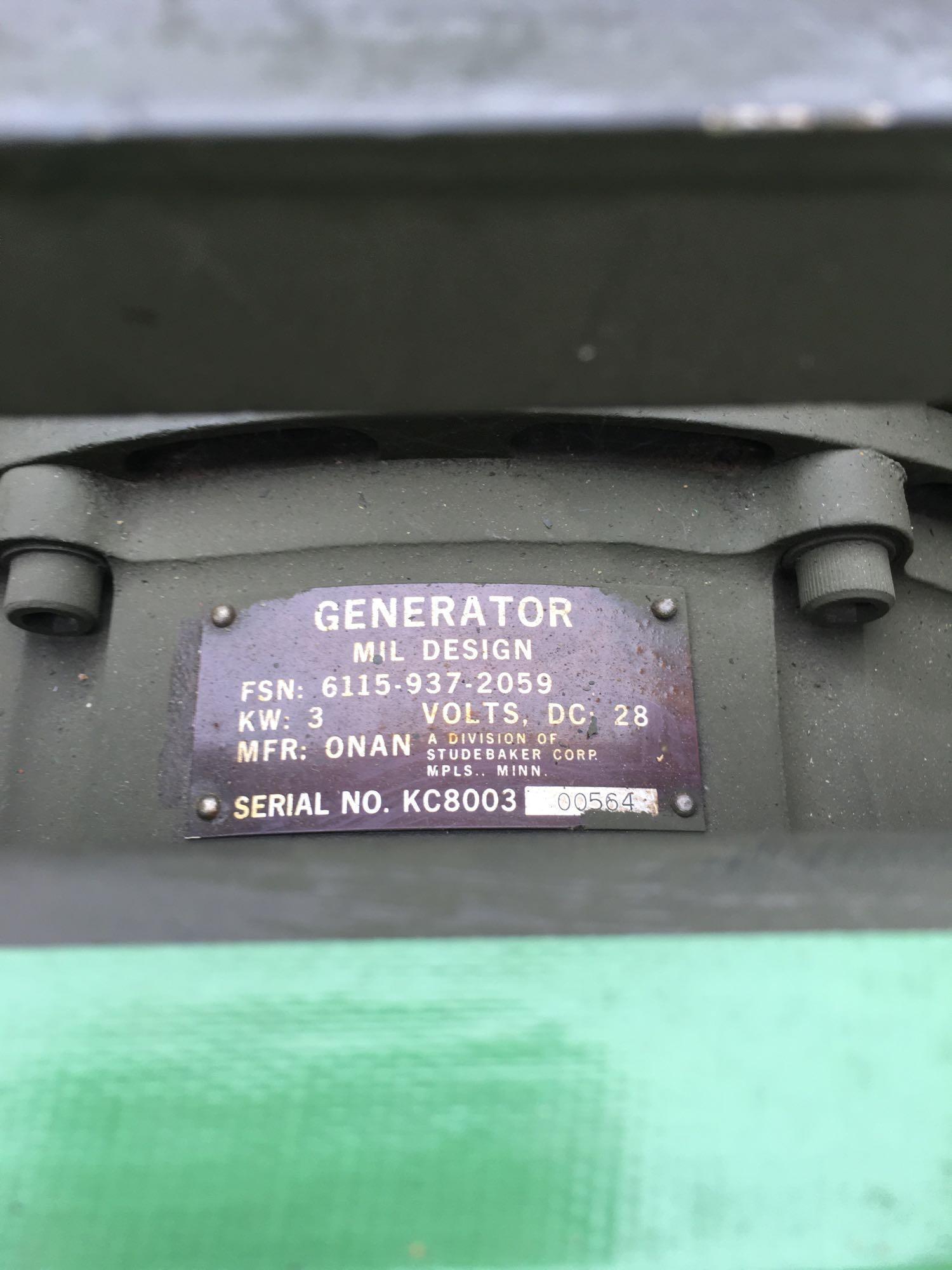 Military Standard Generator 3 KW 28 Volts DC 4 Cylinder Air Cooled, engine preserved with shipping