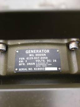 Military Standard Generator 3 KW 28 Volts DC 4 Cylinder Air Cooled, engine preserved with shipping