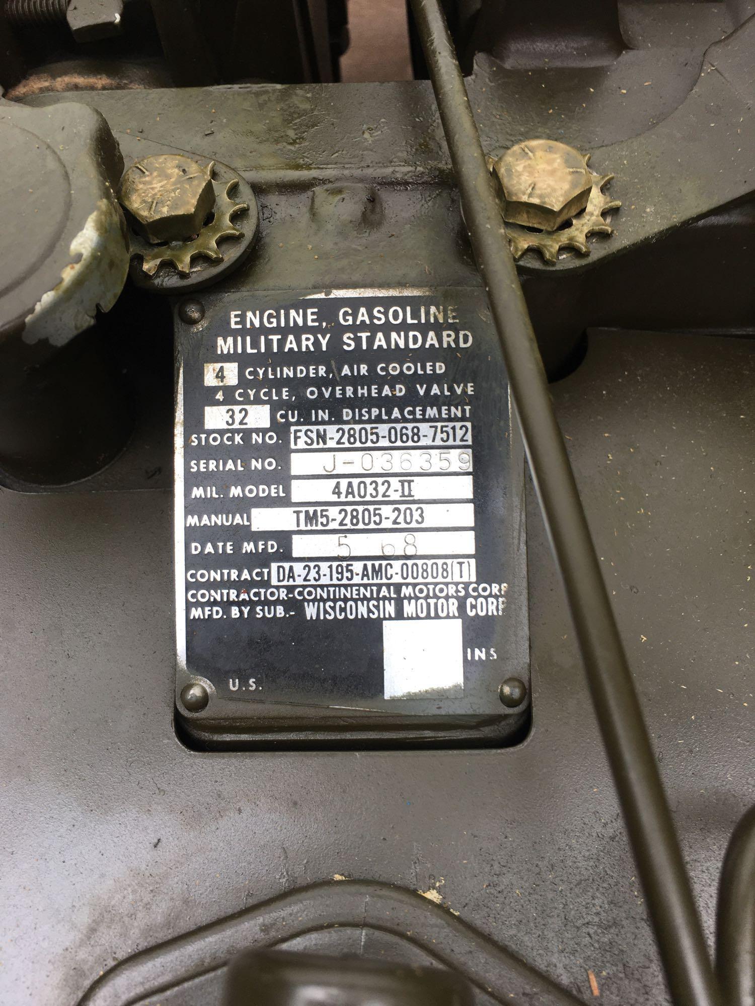 Military Standard Generator 3 KW 28 Volts DC 4 Cylinder Air Cooled, engine preserved with shipping
