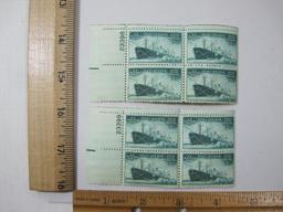Two Blocks of Four Stamps, 1946 US Merchant Marine Peace And War 3cent #939,